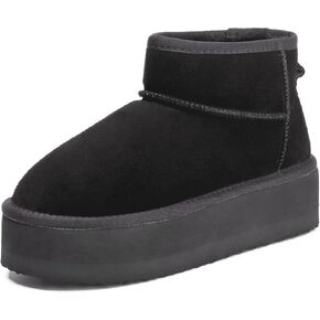 Platform Mini Boots For Women Genuine Suede Fuzzy Winter Pull on Boots Wool Lining Women's Mini Snow Ankle Fur Boots