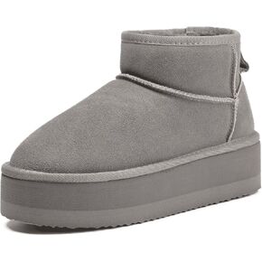 Platform Mini Boots For Women Genuine Suede Fuzzy Winter Pull on Boots Wool Lining Women's Mini Snow Ankle Fur Boots
