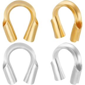 Beebeecraft 1 Box 100Pcs 2 Colors Jewellery Wire Guardians 18K Gold Plated & Platinum Plated U Shape Wire Guard Loops Thread Protector for Jewelry Making Bracelet Necklaces(Hole: 0.5~0.6mm)