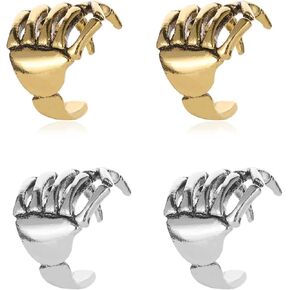 Dreuyet 4 Pairs Skeleton Hand Ear Cuffs for Women Personalized Punk Skull Ear Cuffs Clip Earrings Gothic Finger Hand Cuff Earrings Halloween Costume Party Exaggeration Accessories in Kuwait
