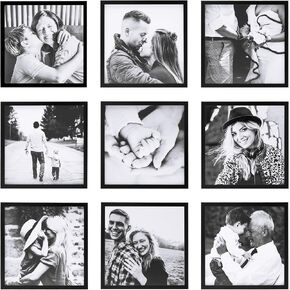 مجموعة إطارات حائط ArtbyHannah Gallery مكونة من 9 إطارات صور مربعة مقاس 8x8، إطارات صور سوداء تستخدم كإطارات صور مقاس 8x8 بدون حصيرة للتركيب على الحائط في المعرض in Kuwait