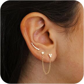 Gold Ear Crawler Earrings for Women, Trendy 14K Gold Plated Cubic Zirconia Arrow Crawler Cuff Stud Earrings Set Hypoallergenic Faux Diamond Bar Cartilage Earring Hoop Earrings Jewelry Gift