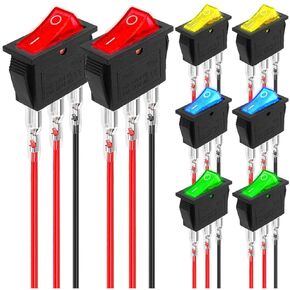 8 قطع DC 12V 20A أسلاك طرفية مغلقة بالضوء الأحمر مضيئة LED تشغيل/إيقاف SPST 3 دبوس 2 موضع مفتاح هزاز صغير للقارب لأداة قارب السيارة، LED 4 ألوان (أحمر/أزرق/أصفر/أخضر)