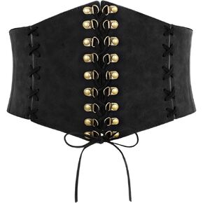 JASGOOD Women Wide Elastic Belt Corset Waist Belt Lace-up Tied Waspie Costume Belt for Dress