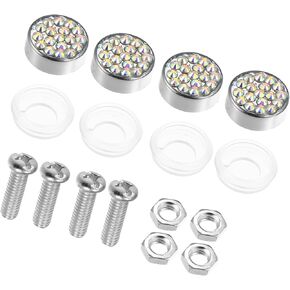 1 Set Bling Car License Plate Fasteners Screws Caps Covers Multicolor Universal Rhinestone License Plate Bolt Cap Plastic Washer Durable Material