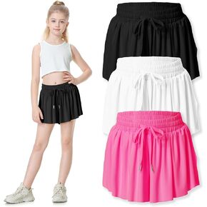 Two Inches Extended Butterfly Shorts Girls Flowy Shorts, 2-in-1 Youth Girls Athletic for Fitness, Running, Sports