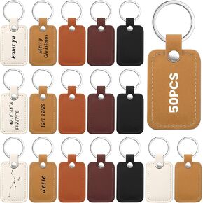 Tondiamo 50 Pcs Leather Key Chains Kit Blank Sublimation Leather Keychains Holder Bulk for Men Women Car DIY Birthday Father's Day Gifts