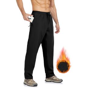 Men's Fleece Lined Water Resistant Sweatpants with Zipper Pockets, Winter Athletic Workout Thermal Warm Pants.