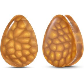 PONWAG 1 Pair Acrylic Ear Gauge Expander Ear Plug Yellow Irregular Pattern Shiny Double Flared Tunnels For Ear Gauge Earring Women Body Piercing Jewelry