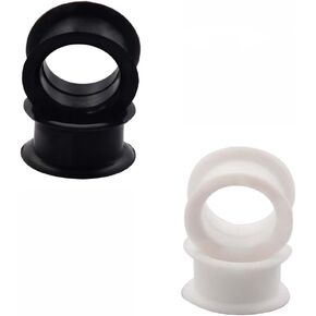 2 PAIR (4pcs) BLACK WHITE SILICONE EYELET TUNNELS Double Flare Gauges Thin Soft Flexible Flesh Plugs 1049