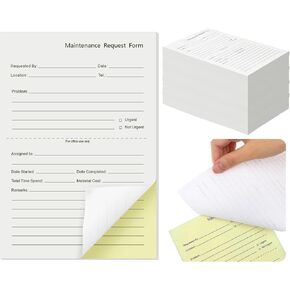 Clabby 200 Sets Maintenance Request Forms 4.7 x 7.1 Inch Maintenance Request Book Slips 2 Part Carbonless Paper Work Order Forms for Office Hospitals Management, 50 Sets Each Pad