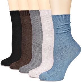 Womens Crew Socks Soft Thick Comfort Casual Cotton Warm Knit Vintage Calf Winter Socks Gifts 5 Pack