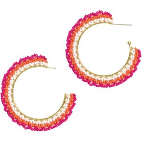 INK+ALLOY Large Beaded Boho Hoop Earrings for Women, Eve Seed Bead Crochet Hoops, Handmade Jewelry for the Modern Bohemian, 2.5-Inch