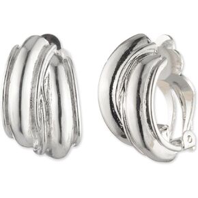 ANNE KLEIN Women's Silver Tone EZ Comfort Clip Earring Button Featuring Cross Over Design