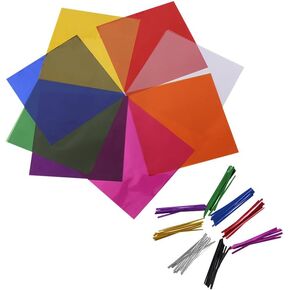 UUYYEO 120 Pcs Colored Cellophane Wrapping Paper Cello Wraps Christmas Cellophane Wrap Gift Wrapping Cellophane Paper Colored Plastic Sheets with Twist Ties 15.5 x 15.5 cm