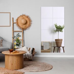 Full Length Wall Mirror, 8 Pcs 10 x 10 Inch Full Body Mirror Tiles for Bedroom Home Gym Door Dorm, 2mm Thickened Acrylic Mirror Stickers for Walls