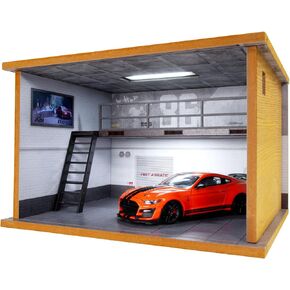 1/24 Scale Display Case Diecast Parking Garage 2-Tires Model Car Show Case with Acrylic Cover and LED Light