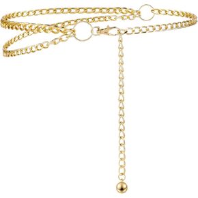 Women's Chain Belts, Gold Waist Chain Belt Multilayer Link Belt Metal Cowgirl Belt Waistband Adjustable Dress Belt Decorative Wedding Belt Plus Size Waist Chain Belts for Women Girls Dresses Pants