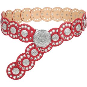 WHIPPY Western Belts for Women Vintage Disc Waist Belts Concho Leather Belts Boho Waist Belt for Dress Jeans