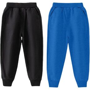2 Pack Cotton Toddler Boys Kids Sweatpants Active Jogger Pants with Pockets