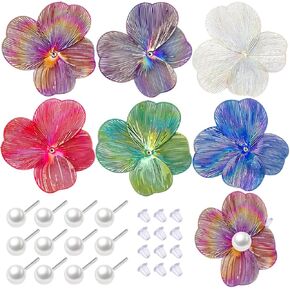 COLIGREE 6 Pairs Colorful Flower Pearl Stud Earring Set Hollow Floral Filigree Earring Making Kit for DIY Earrings Necklaces Rings Hair Jewelries in Kuwait