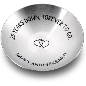 25 Year Anniversary Decorations Gifts for Wife Husband Couple 25th Wedding Anniversary Silver Gifts for Women Men Parents Happy 25th Anniversary 4" Ring Holder Dish Jewelry Tray Christmas Valentines