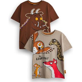 The Gruffalo Kids T-Shirt Pack of 2 | Brown Gruffalo & Friends Graphic Tee for Boys | Short Sleeve Multi-Pack Top Set