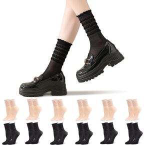 12 Pairs Women's Sheer Socks Nude Black Nylon Socks Ultra Soft Durable Cool See Through Silk Ankle Stockings Cotton Sole