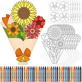 Capoda 36 Set Spring Flower Bouquet Craft Kit with 216 Pcs Crayon DIY Flower Paper Crafts Colorful Make Your Own Valentines Day Exchange Gift for Classroom Spring Holiday Home Activities