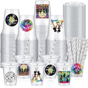 60 Sets Watercolor Gone Fishing Party Cups with Lids and Paper Straws 14 oz Disposable Clear Plastic Cups Bulk for Gone Fishing Birthday Party Favor Supplies Decorations
