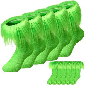 3 Pairs Christmas Fuzzy Socks with Lime Green Furry Faux Fur Winter Solid Socks Character Socks for Adults Costume