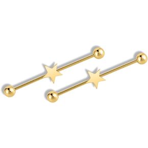 2Pcs 14G Star Industrial Barbell Earrings for Women Men Stainless Steel Cartilage Industrial Bar 38mm Industrial Piercing Jewelry