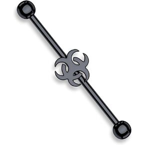 IndustriaL Bar Black IP Over 316L Surgical Steel Biohazard Sign Barbell 14 gauge 1 1/2"