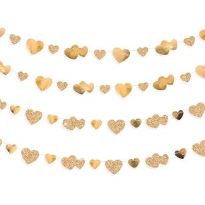 40Ft Champagne Gold Heart Banner Double Sided Paper Garland Heart Hanging Streamer for Wedding Birthday Anniversary Bachelorette Engagement Bridal Baby Shower Valentines Hen Christmas Party Decoration