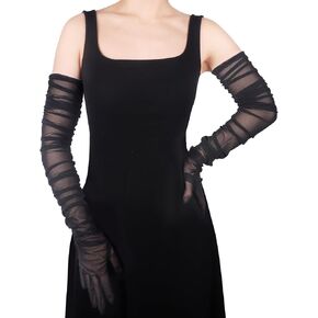 Womens Sheer Gloves Super Long Stretchy Ruched Tulle Mesh Gloves 1920s Opera Party Dance Gloves