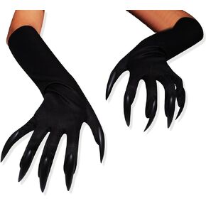 Black Halloween Gloves Long Cosplay Nails Gloves with Claws Gloves Ghost Accessories for Adults and Kids