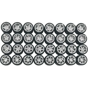 16 Set Wheels and Tires Kit Simulation 1/64 Model Modified Tire with Rubber Tires and Silver Hub Suitable for Adding Collection Value to 1/64 Model Cars