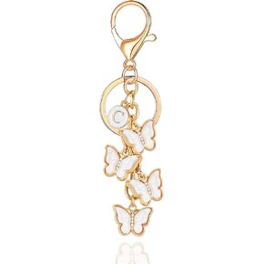 XGALBLA White Pink Black Cute Butterfly Initial Letter Keychain for Women, Butterfly Bag Charms Keyring for Handbags Backpack