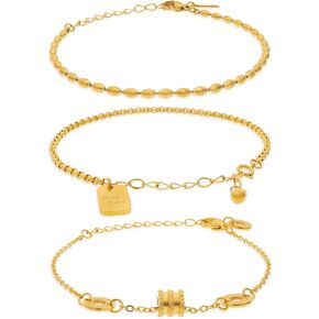 Dainty Gold Layered Bracelets Stacks Set for Women, 3PCS Chain Link Bracelets Pack Prom Jewelry Gifts