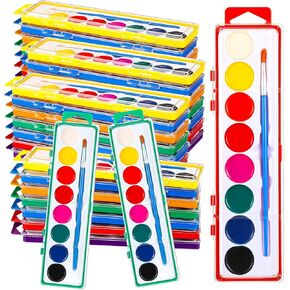 36 Pack Watercolor Paint Set for Kids Bulk 8 Colors Washable Water Color Paint with Paint Brushes for Party Favors Students School Classroom Supplies Prizes Art Activities