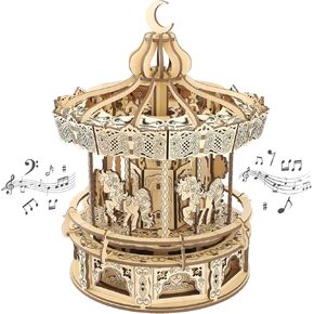 ألغاز خشبية ثلاثية الأبعاد للبالغين - صندوق موسيقى خشبي DIY، مجموعة نماذج Merry-go-Round - 274 قطعة منشار خشبي - دعابة للعقل - هدية عيد ميلاد للأولاد والبنات/الكبار