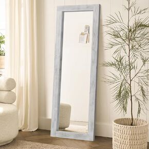 Rustic Farmhouse Full Length Mirror 64"X21" Wood Frame Floor Mirror with Stand, Free Standing Mirror Leaning or Hanging Full Body Mirror Tempered Glass Long Mirror for Bedroom Living Room, Brown