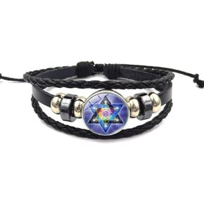 Star of David Leather Bracelet for Men Women,Hexagram Religious Adjustable Bracelet, Sacred Geometry Jewelry Bracelet (Box Packaging)