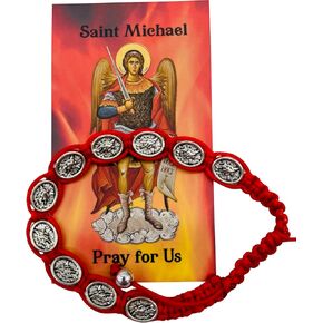 Westmon Works St Michael Bracelet Set Metal Charms Red Paracord with Saint Prayer Holy Card