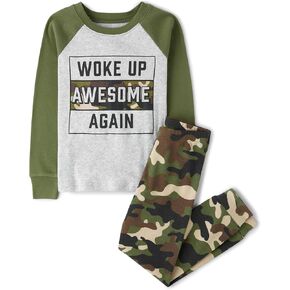 The Children's Place Boys' Long Sleeve Top and Pants Snug Fit 100% Cotton 2 Piece Pajama Set, Truly Olive