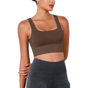 ODODOS Women's Seamless Square Neck Sports Bra Medium Support Padded Wirefree Cropped Tank Tops