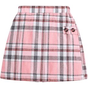 MakeMeChic Girl's Plaid Elastic High Waist A Line Skirts Button Decor Short Skirt