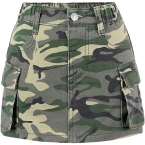 WDIRARA Toddler Girl's Camo Print Mini Cargo Skirt Elastic High Waist Flap Pocket Casual Mini Skirts