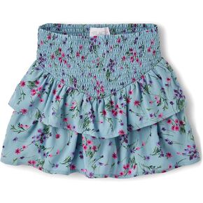 The Children's Place Girls' Pull On Everyday Skorts, Blue Floral Smocked