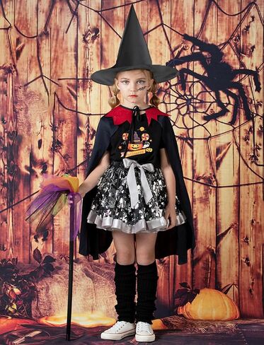 Happy Cherry Toddler Girls Witch Tutu Skirt Set with Hat & Broomstick 3 Pcs Dress Up Halloween Outfits 3-8Y in Kuwait
